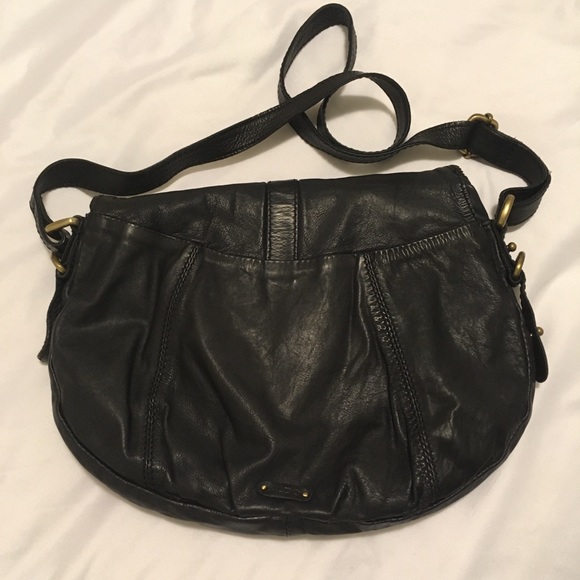 Genuine black leather with brass accents crossbody - Picture 3 of 4